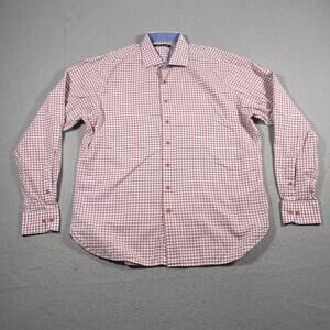 Hammer Made Shirt Mens 44 /17.5  Orange Blue White Check Button Up